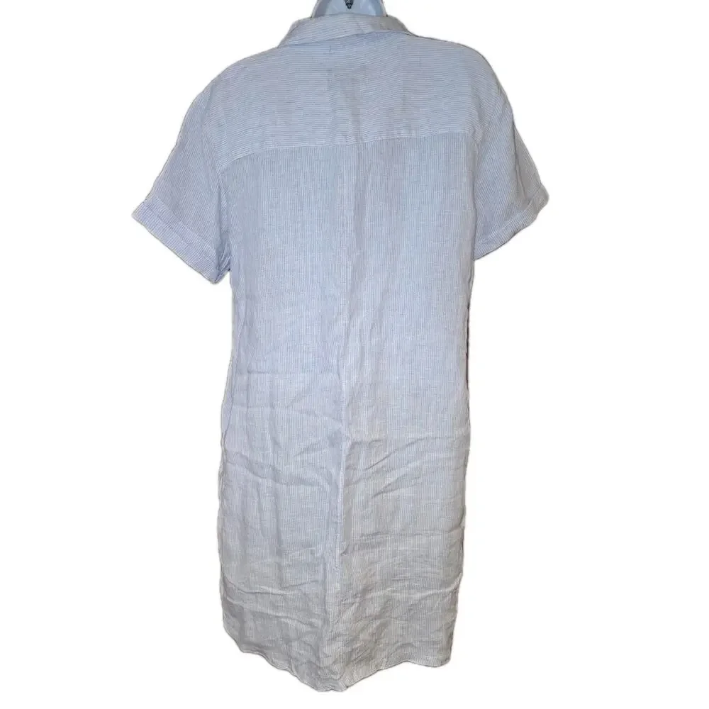 EUC Tahari Blue And White Striped Sleeveless Midi Linen Button Up Dress Sz M - Picture 4 of 5